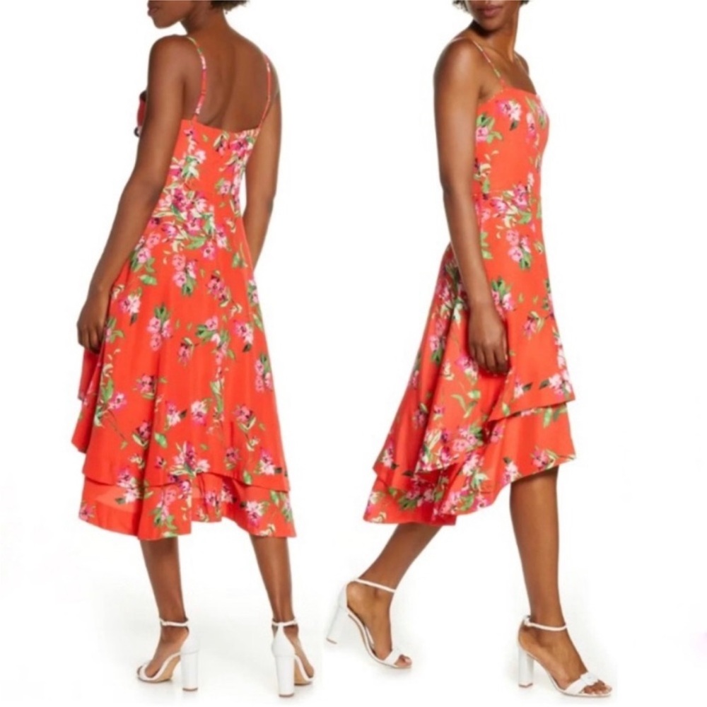 Vince Camuto Floral High Low Dress in Orange and Pink